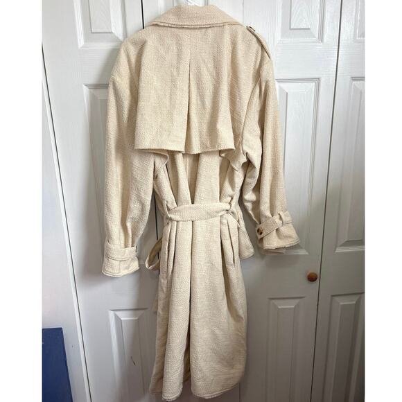 Future Collective Collab NWT Neutral Beige  Fringe Trench Coat 2x - Picture 7 of 10